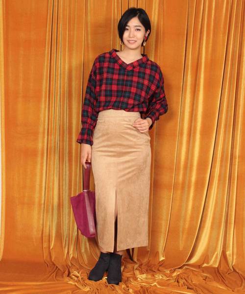 【WEB限定商品】FOR THE PEOPLE Vネックボリュームスリーブチェックブラウス