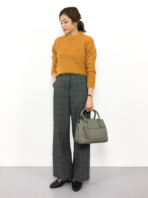 グレンチェックワイドパンツ