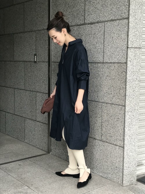 ギャザースリーブシャツワンピース