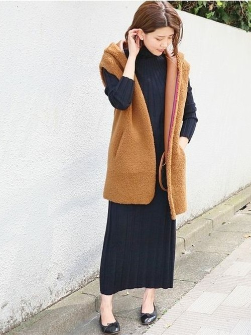 ワイドリブ タートルネックワンピース