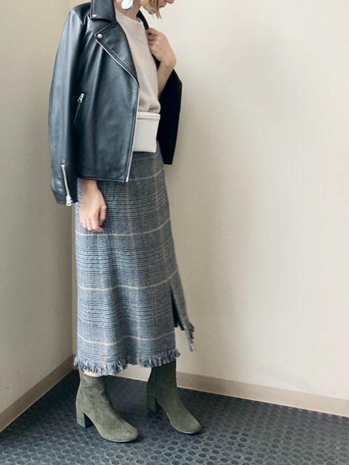 フリンジヘムIラインチェックスカート