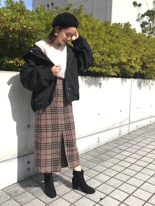 チェックロングタイトスカート