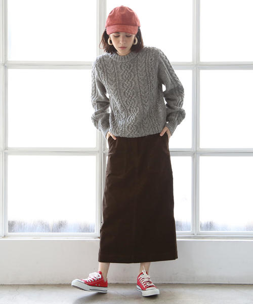 コーデュロイストレッチタイトロングスカート