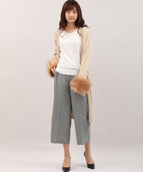 ファースリーブニットロングガウン