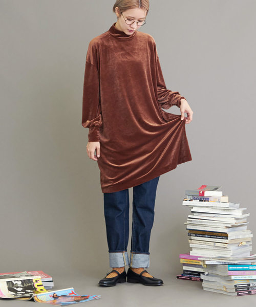 《I AM I×小谷実由》純喫茶準備室 ベロアスムースハイネックワンピース