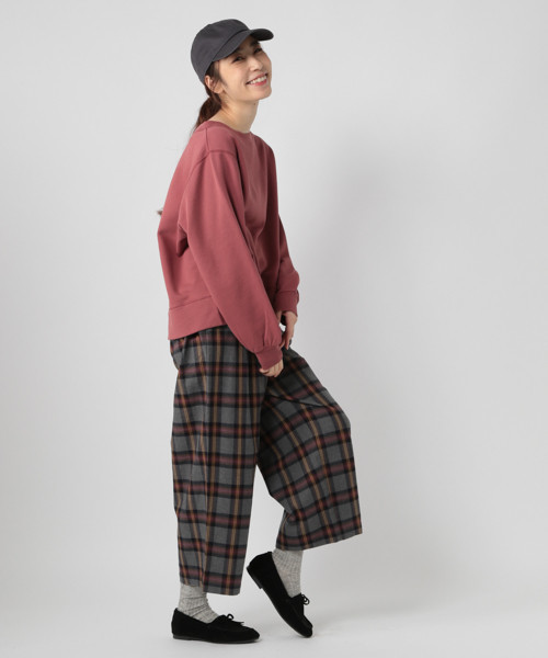 コットンタータンチェックタックワイドパンツ