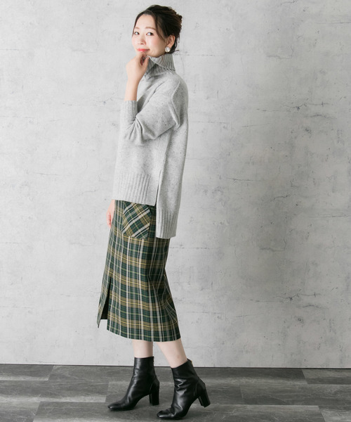 ウールカシミヤスリットタートルニット
