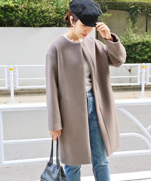 ラムウールノーカラーコート