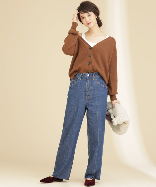 センタープレスワイドデニムパンツ