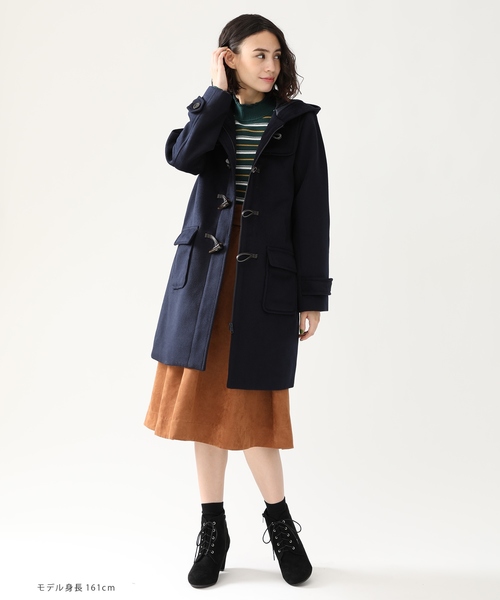 毎日着たいコートだから定番のシンプルデザインに 動きやすくてすっきり お気に入りの1着になること間違いなし ロングダッフルコート