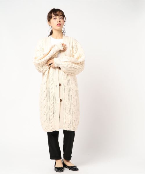ケーブルロングカーデ