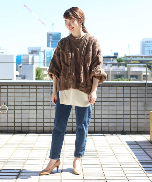 【WEB限定】クルーネック ケーブルニット