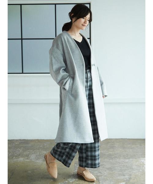 WOOL混 Vネックコクーンコート