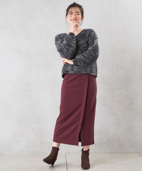 裏起毛ロングリブカットスカート