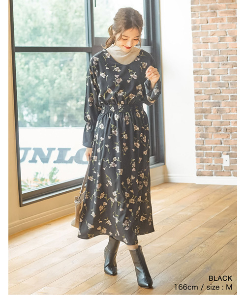 花柄シフォンワンピース
