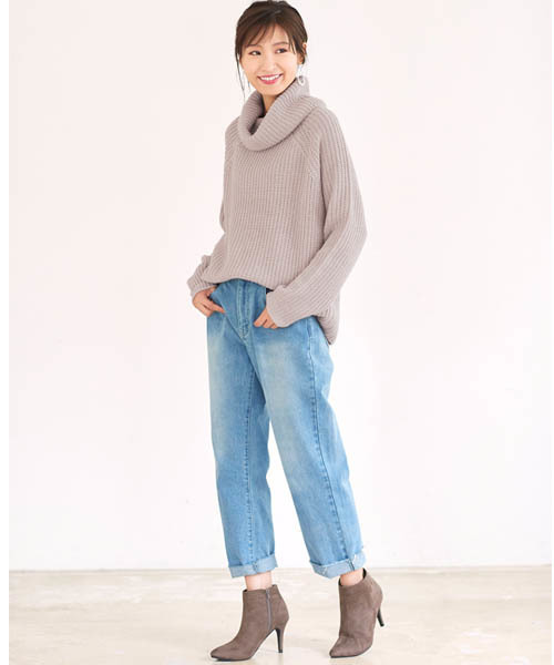 畦編み オフタートルニット