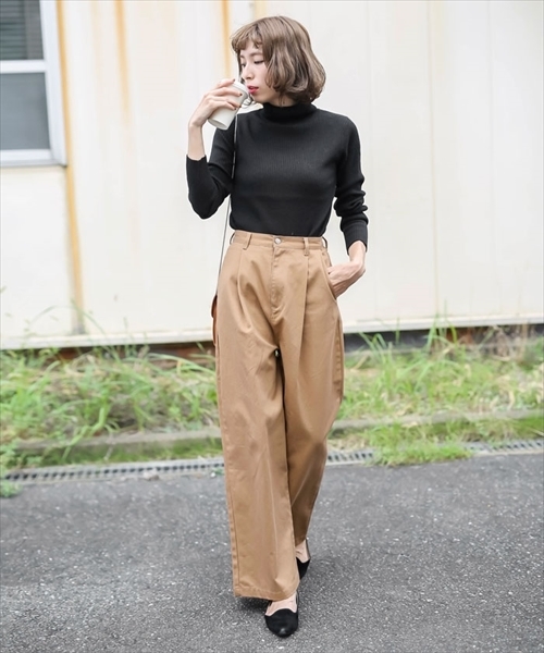 カラバリ豊富♪着痩せシンプルリブタートルネックニット