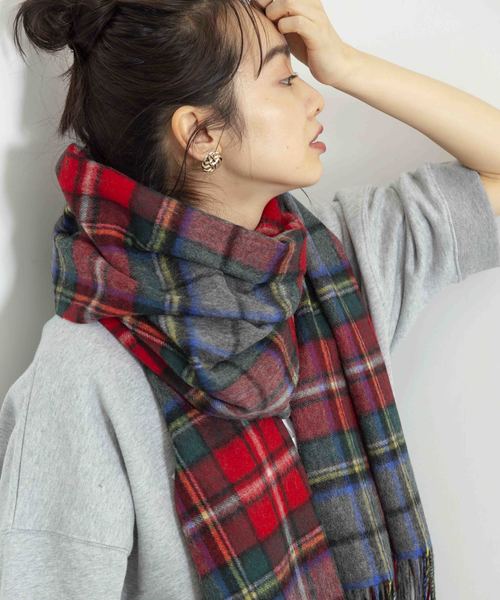 【lattit】カシミアウールチェックストール