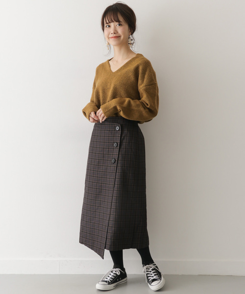 キーネックニットプルオーバー