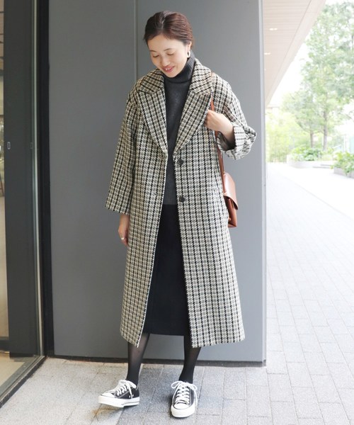 チェックツィード ロングチェスターコート