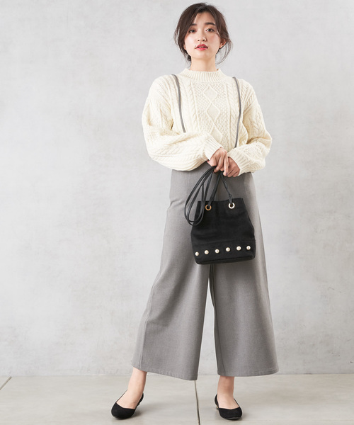 アンチピリング肩ヒモ付ワイドパンツ