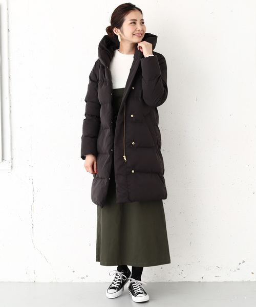エアコンダウンショールフードロングコート