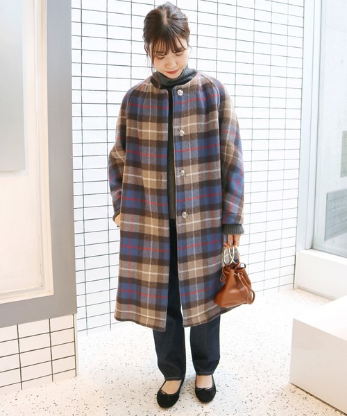 TRADITION×SLOBE別注 チェッククルーネックコート