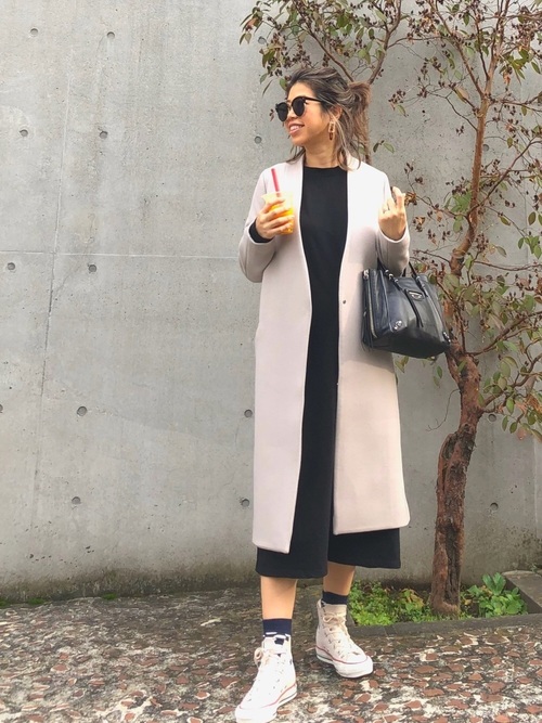 カシミヤウールVネックノーカラーコート