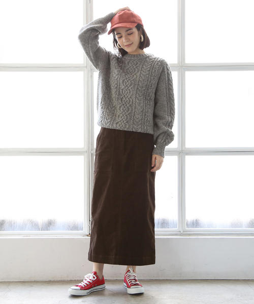 コーデュロイストレッチタイトロングスカート