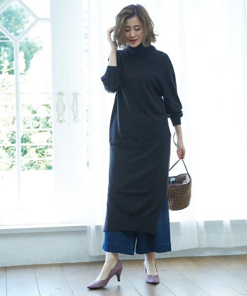 オフタートルニットロングワンピース