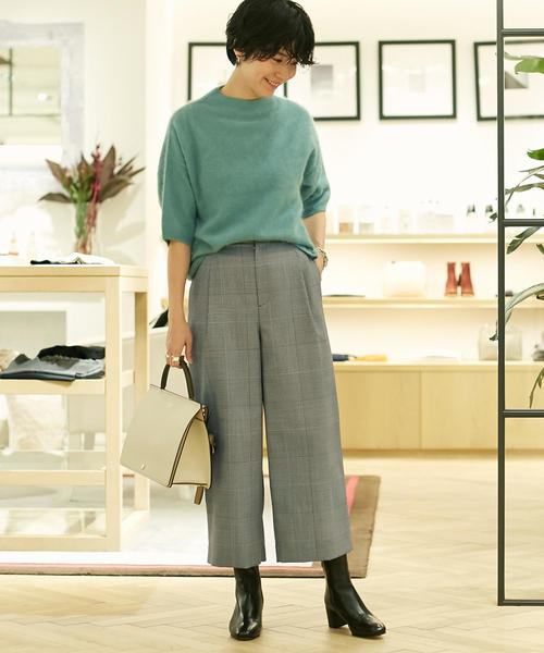 ポリエステルウールカルゼ ワイドクロップドパンツ