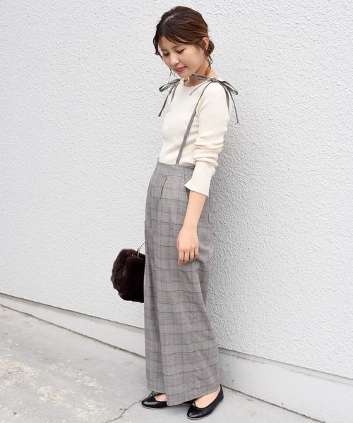 Khaju:チェックリボンサスペンダーパンツ18FW