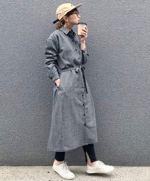 千鳥チェック柄シャツワンピース