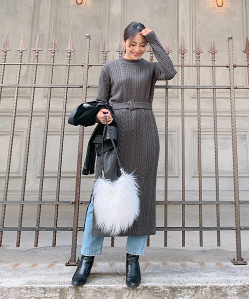 Cable knit longワンピース