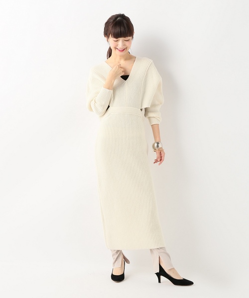 TAN V NECK LAMBS ロングワンピース