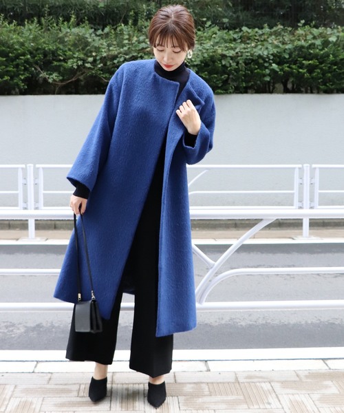 アルパカシャギーノーカラーコート