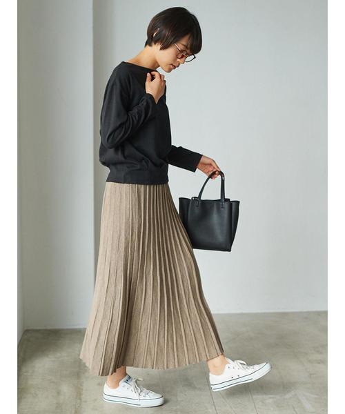 ロングニットプリーツ風スカート