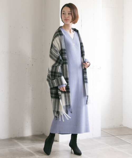 ワイドリブニットロングワンピース