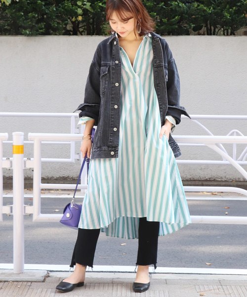 ストライプ柄シャツワンピース
