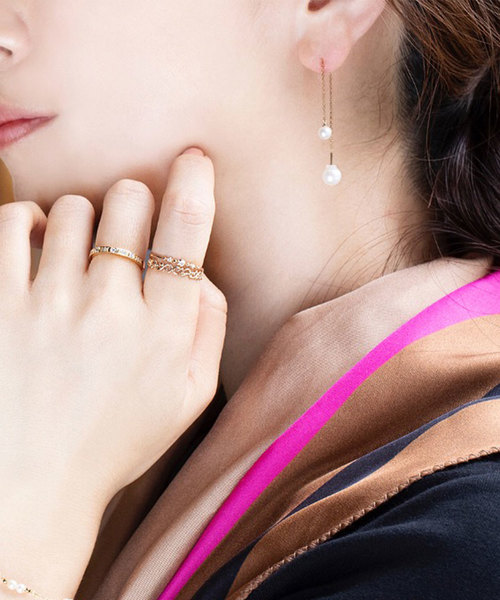 淡水パール ダブルキャッチ チェーンピアス
