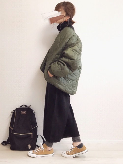 タートルネックロングニットワンピース