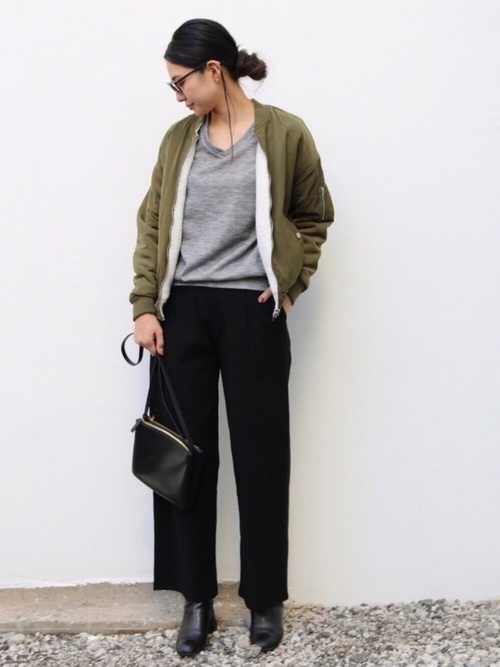 裏起毛 ストレッチツイル ワイドパンツ ウエストゴム