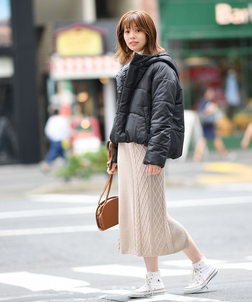 フード付きショート中綿フェイクダウン