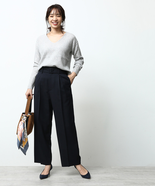 【ベルト付き】ストレッチツイルワイドパンツ