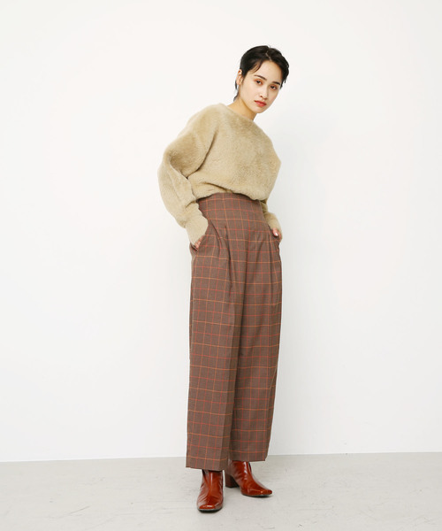 loose wide check cropped pt