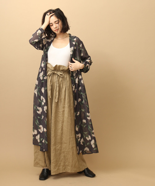 大花柄ロングシャツワンピース