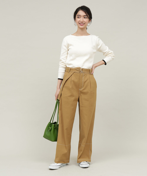 配色ステッチストレートパンツ
