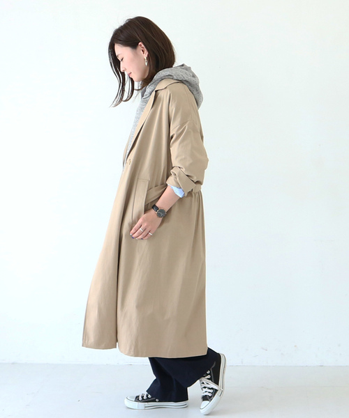 撥水加工ドロップショルダーコート