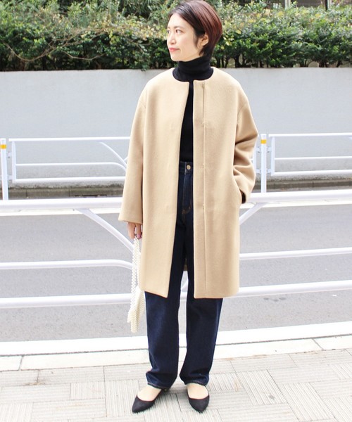 二重織りシャルムノーカラーコート