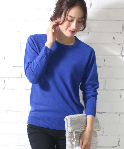 洗えるカシミアタッチクルーネックプルオーバー